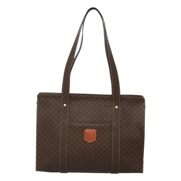 CELINE Macadam Canvas Tote Bag Pvc Leather Brown Gold - Picture 2 of 12